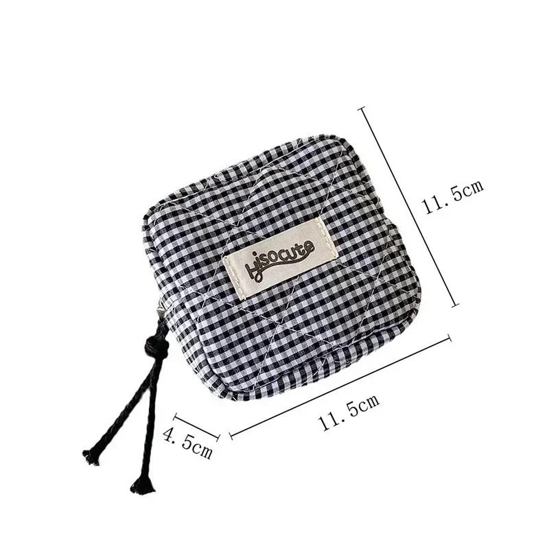 Мини-клетчатая многофункциональная косметичка для хранения помады, минималистичный клетчатый косметичка из полиэстера, маленький кошелек для монет на молнии