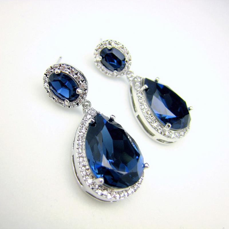 Huitan Green/Blue Cubic Zircon Drop Earrings for Women Luxury Elegant Lady Engagement Wedding Party Ear Accessories Jewelry