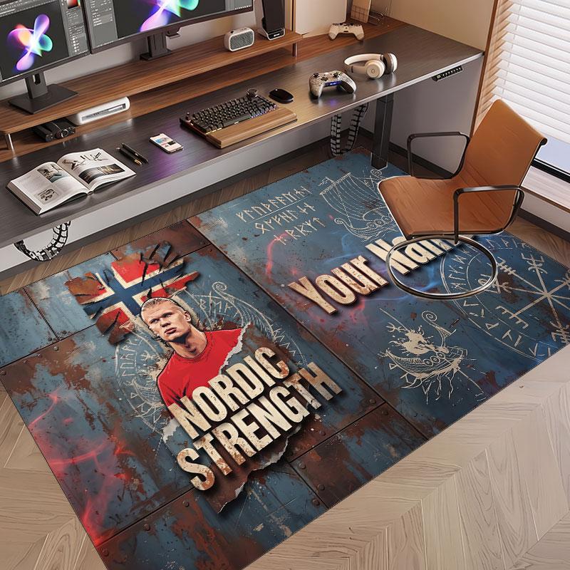 Custom Rug Erling Haaland Pattern Print Name Text Soft Non‑Slip Floor Carpet for Home Indoor Decoration