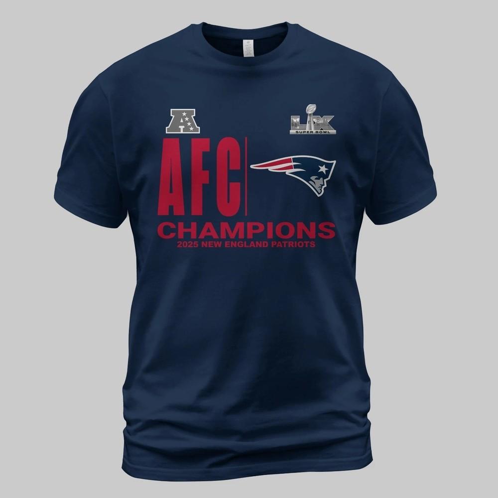 NE Patriot 2025 AFC Champions Unisex Navy TShirt Fan Gift S-5XL