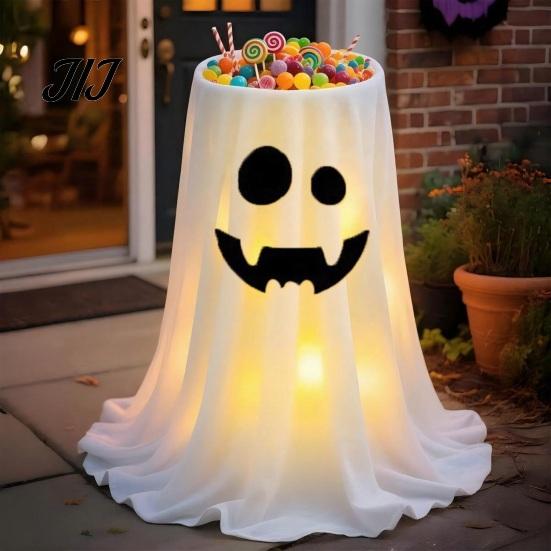 Outdoor Halloween Display Ghost Candy Bowl, Adjustable Height Large Holder, Trick or Snack Bowl Treat Standing Storage Dish for Porch Lawn Garden