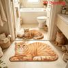 Irregular Outline Lying Feline Entry Rug Realistic Ginger Tabby Print Plush Anti Slip Absorbent Bathroom Floor Mat