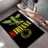 Rock Music Area Rug, Nirvana Kurt Cobain Angel Wings Guitar Yellow Smiley Black Print, Man Cave Decor, Non-Slip Mat