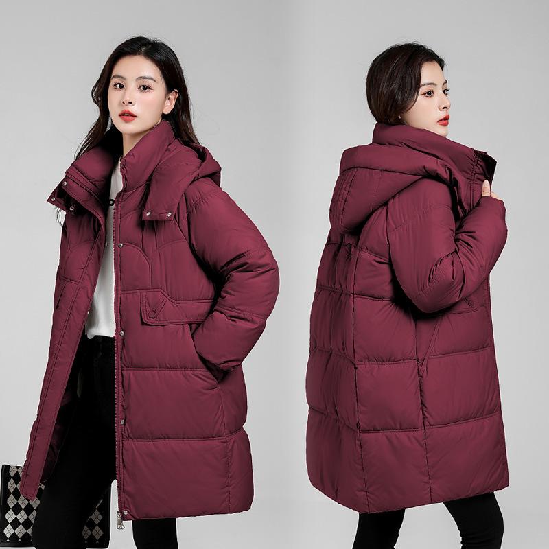 Down cotton-padded clothes women's medium and long winter new loose thickened cotton-padded clothes women's cotton-padded jacket stand-up collar
