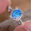 Classic Four Claw Oval Stone Ring Blue Fire Opal Engagement Band Trendy  Color Wedding Rings For Women Bridal Jewelry Gift
