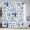 Синий Цветок Занавеска для Душа Водонепроницаемый Декор для Ванной Роскошная 3D Печать Нескользящий Набор Ковриков для Ванной Синий Белый Цветочный Принт Занавеска для Душа