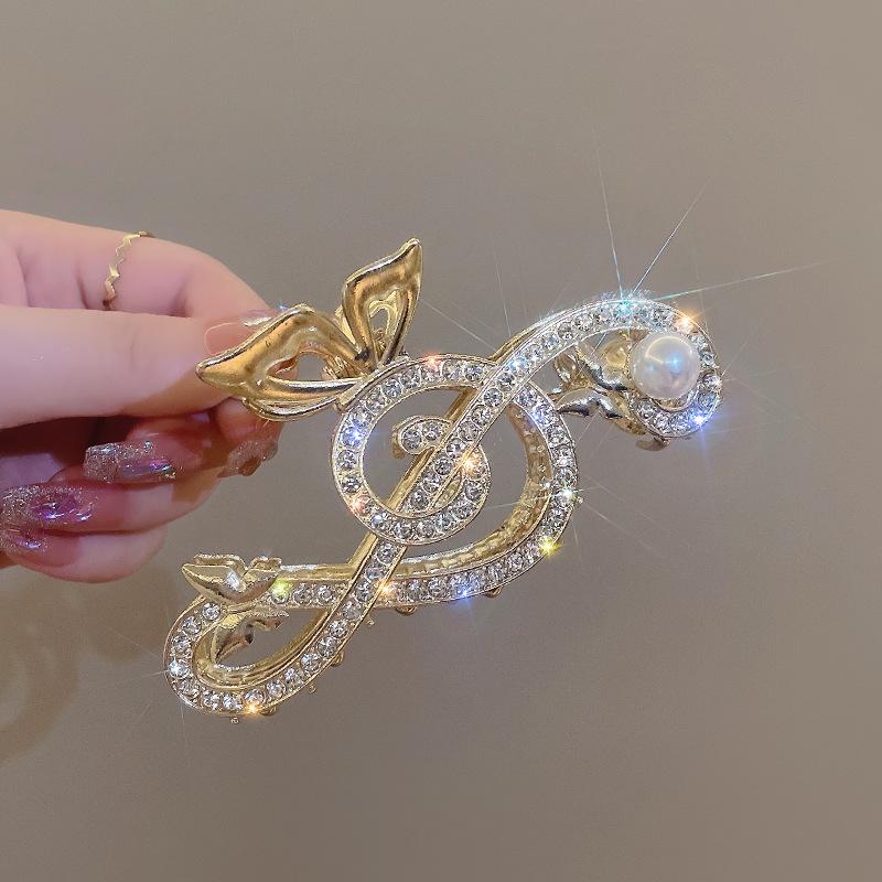 2024 Trendy Rhinestone Musical Note Hairpins for Buns & Back-of-Head Styles - High-End Shark Design for Women