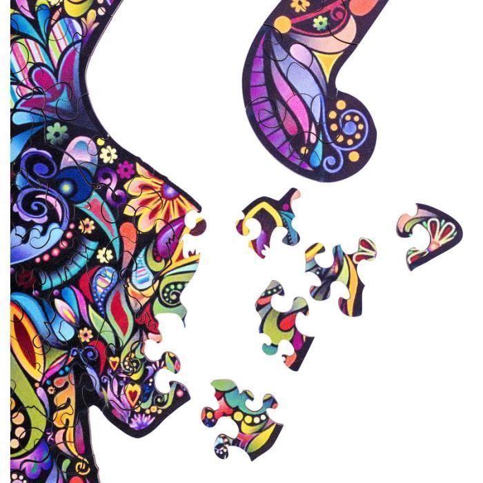 Puzzle en Bois Animaux - ENGELHART - Chat A3 - 108 pcs - Formes uniques - Puzzle Adultes - Boite cadeau