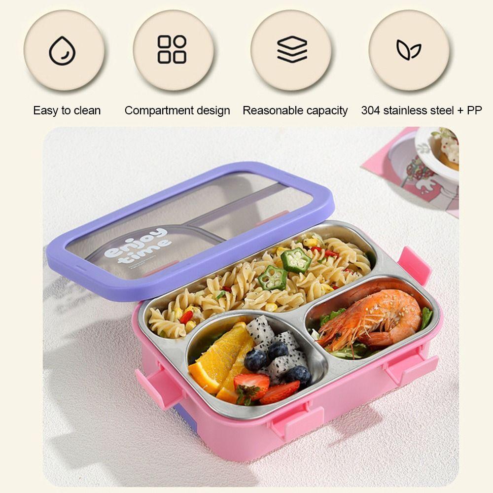 304 Stainless Steel Thermal Lunch Box 3 Compartments Bento Lunch Box  School Use