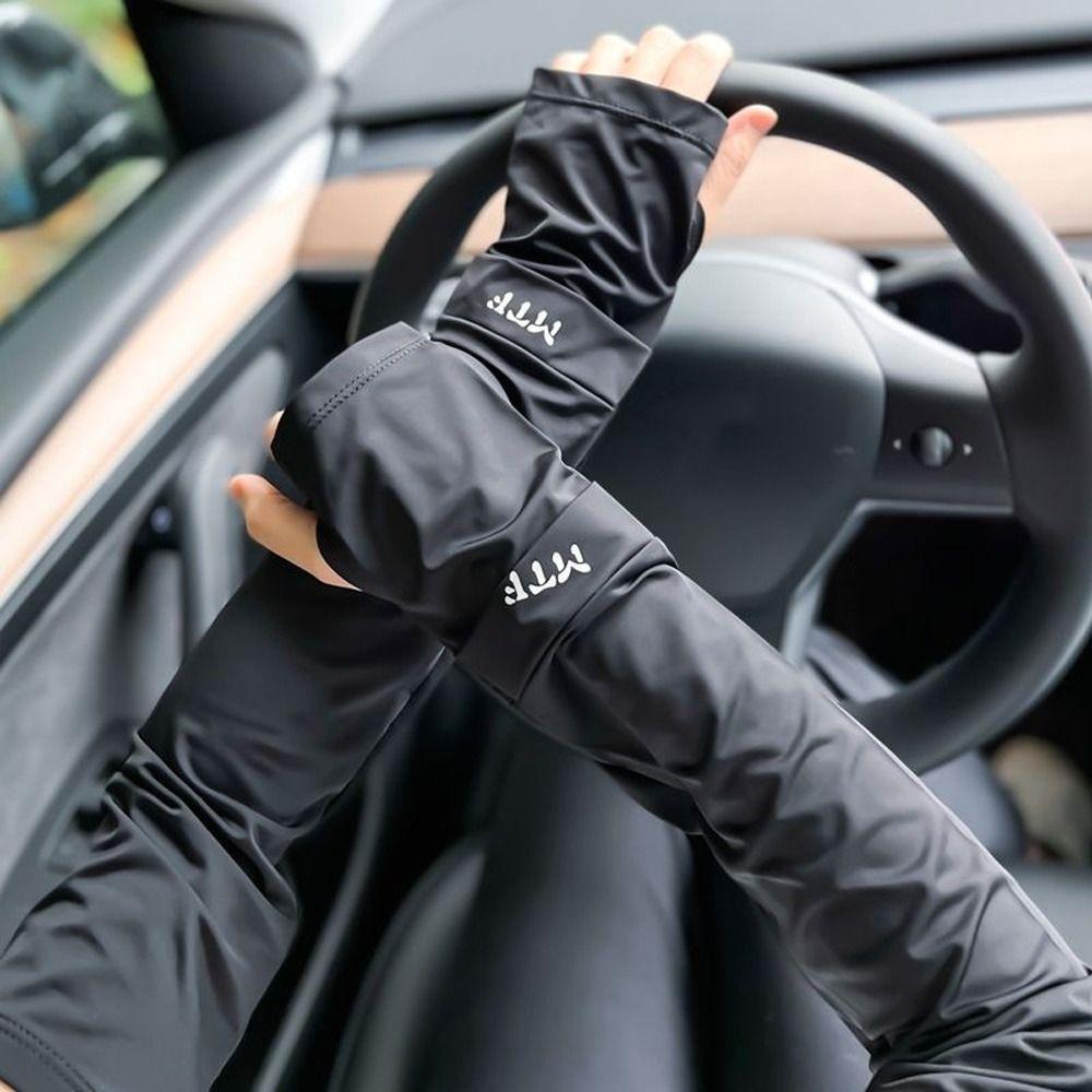Color Sun Protection Letter Women Arm Sleeves Ice Silk Driving Arm Cover Summer Sunscreen Sleeves