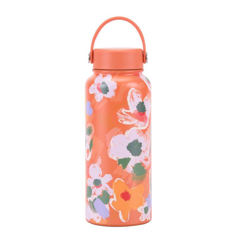 2025 New Model 1L Large Capacity Thermos Cup with Wide Mouth, Portable Handle, Sports Water Bottle, Outdoor Printed Water Cup for Women