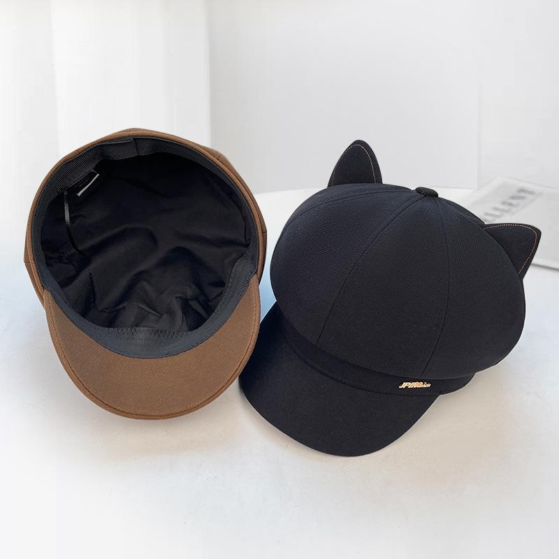 Женская восьмиугольная шляпа с кошачьими ушками и надписью, осенне-зимняя, в японском ретро-стиле, подчеркивающая лицо, кепка газетчика, милый берет с уткой