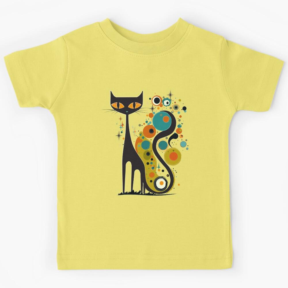 Mid Century Modern Atomic Cat, Retro Black Cat, MCM, Kandinsky Style Kids T-Shirt