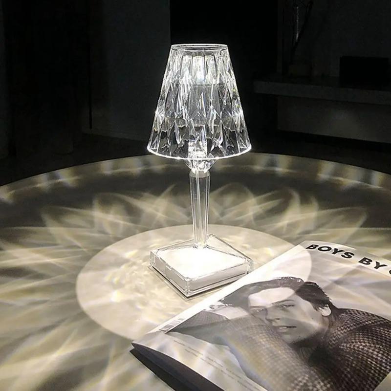 Современная Простая Изящная Акриловая Настольная Лампа USB Перезаряжаемая Сенсорная Настольная Лампа Украшение Спальни Светодиодный Ночник в Форме Бриллианта