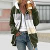 Women Color Block Fuzzy Fleece Hooded Jacket Full Zip Long Sleeve Plush Coat Casual Warm Outerwear S-5XL