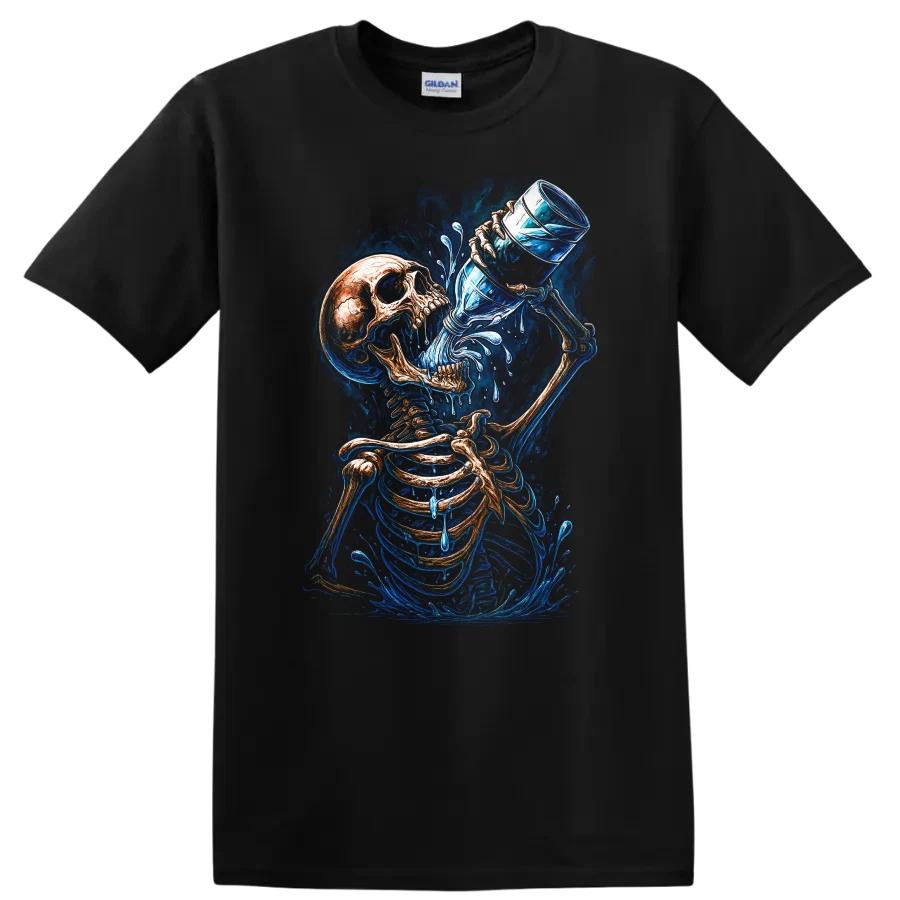 Skeleton Drinking Water Funny Graphic T Shirt Cool Art Design Tee