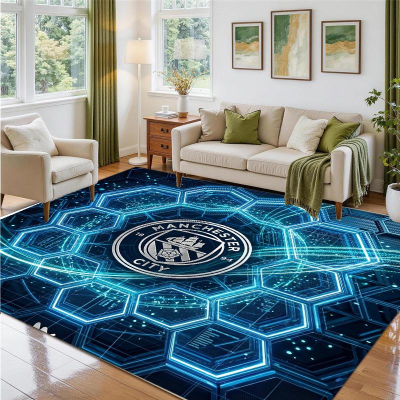 Manchester City Design Crystal Velvet Rug Soft Decorative Mat for Bedroom Entrance