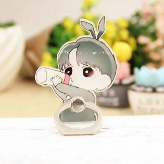 Cartoon Bts Mobile Phone Stand Holder Jimin Suga Finger Ring Grip 360 Degrees