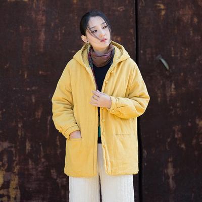 Женские винтажные зимние теплые пальто с капюшоном однотонные в китайском стиле