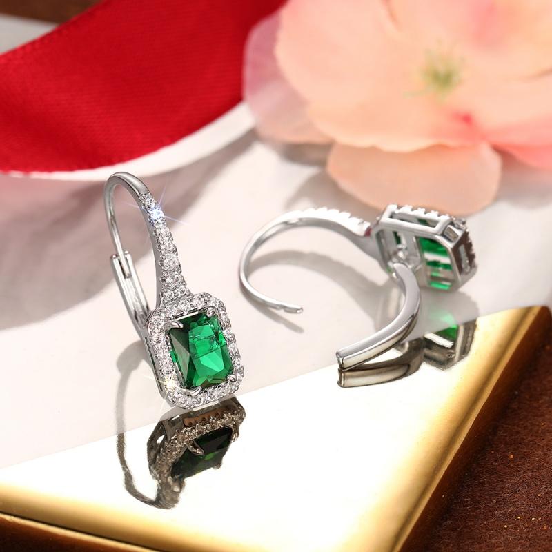 Trendy Geometric Green Cubic Zirconia Drop Earrings for Women Elegant Wedding Charming Party Daily Versatile Jewelry Gift