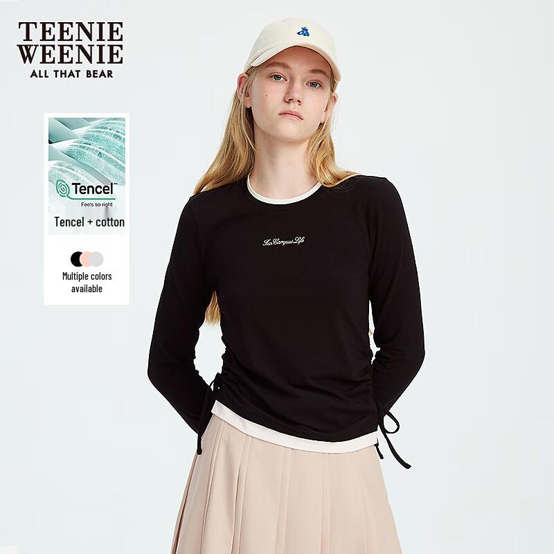 Teenie Weenie Женская футболка с круглым вырезом и длинным рукавом, сшитая из разных тканей