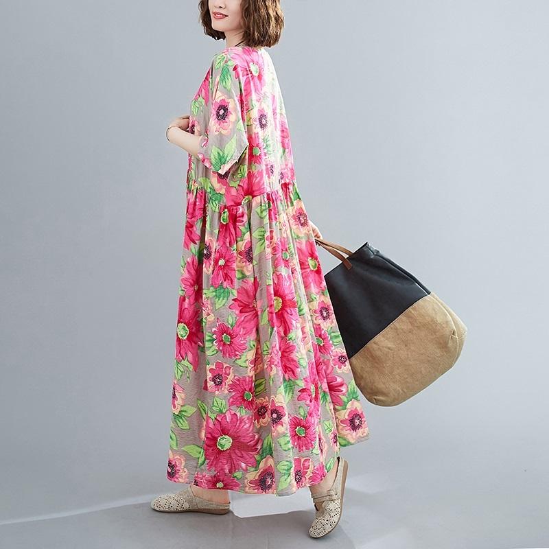 Хлопковое женское повседневное свободное длинное летнее платье с коротким рукавом больших размеров