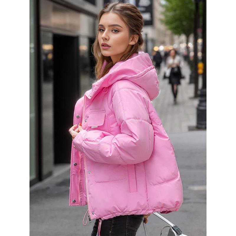 Зимняя куртка большого размера с утолщением, множеством карманов и подкладкой, трендовая куртка с капюшоном и пуховой подкладкой, женская, короткого стиля