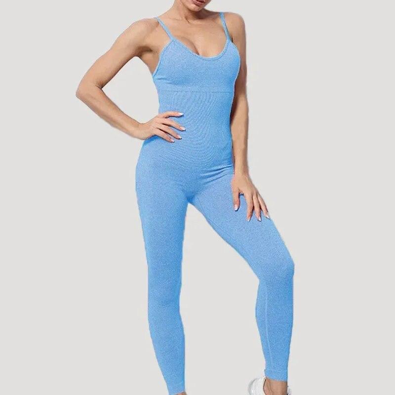 Fashion Slim Fit Tank Top And Jumpsuits For Women Sexy Sporty High-waist Solid Yoga Pants Casual Grey Ladies Trousers 30157