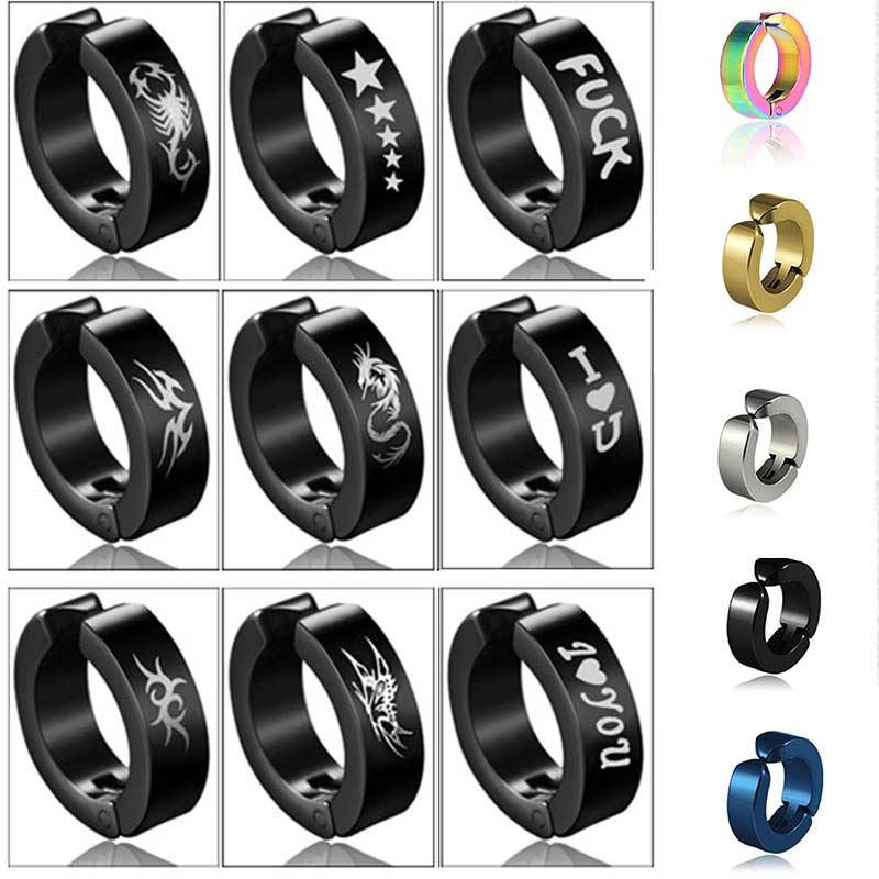 1 Pc Women Men Punk Earring Titanium Steel Black No Pierced Fake Earring Circle Ear Clip Pop Jewelry
