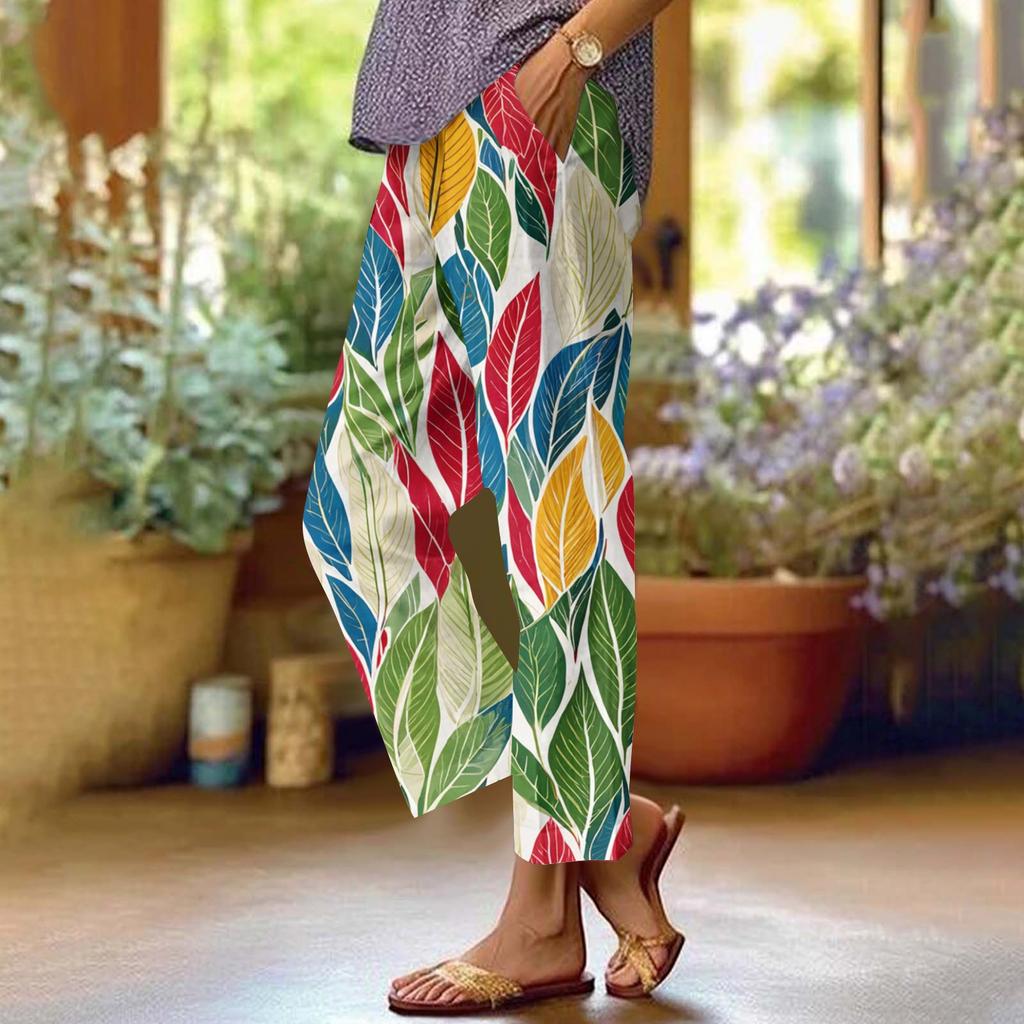 Женские повседневные модные брюки прямого кроя с цветочным принтом и карманами