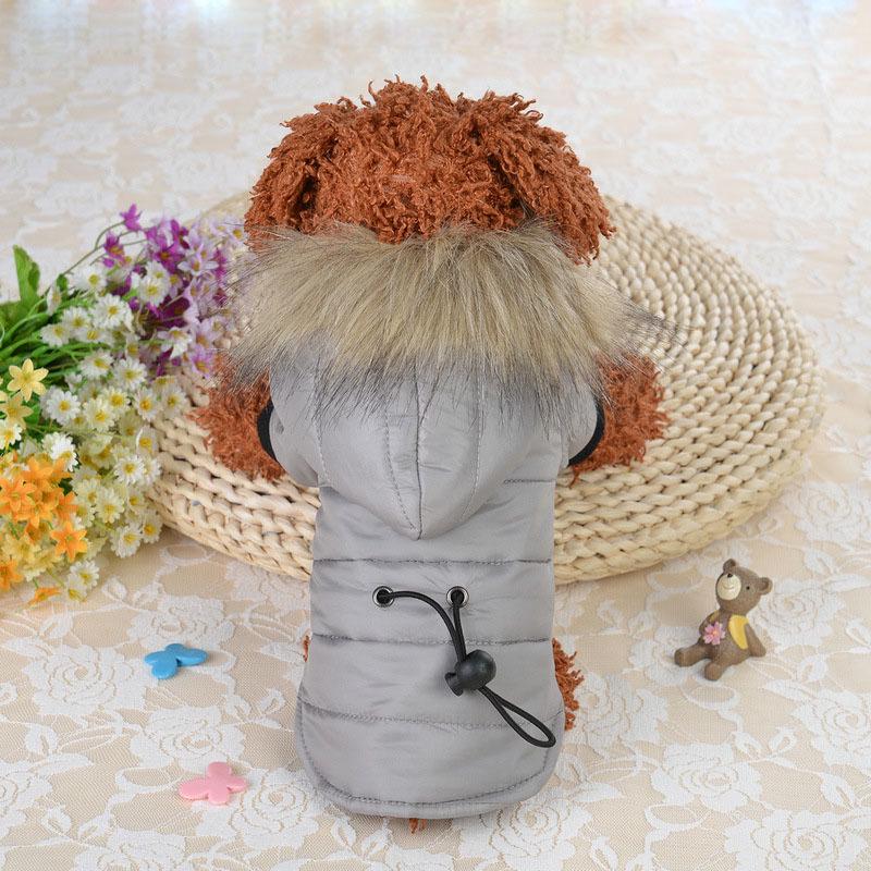 Warm Small Dog Clothes Winter Solid Color Coat Soft Fur Hood Puppy Jacket Waist Paded Warm Outfits for Chihuahua Bichon