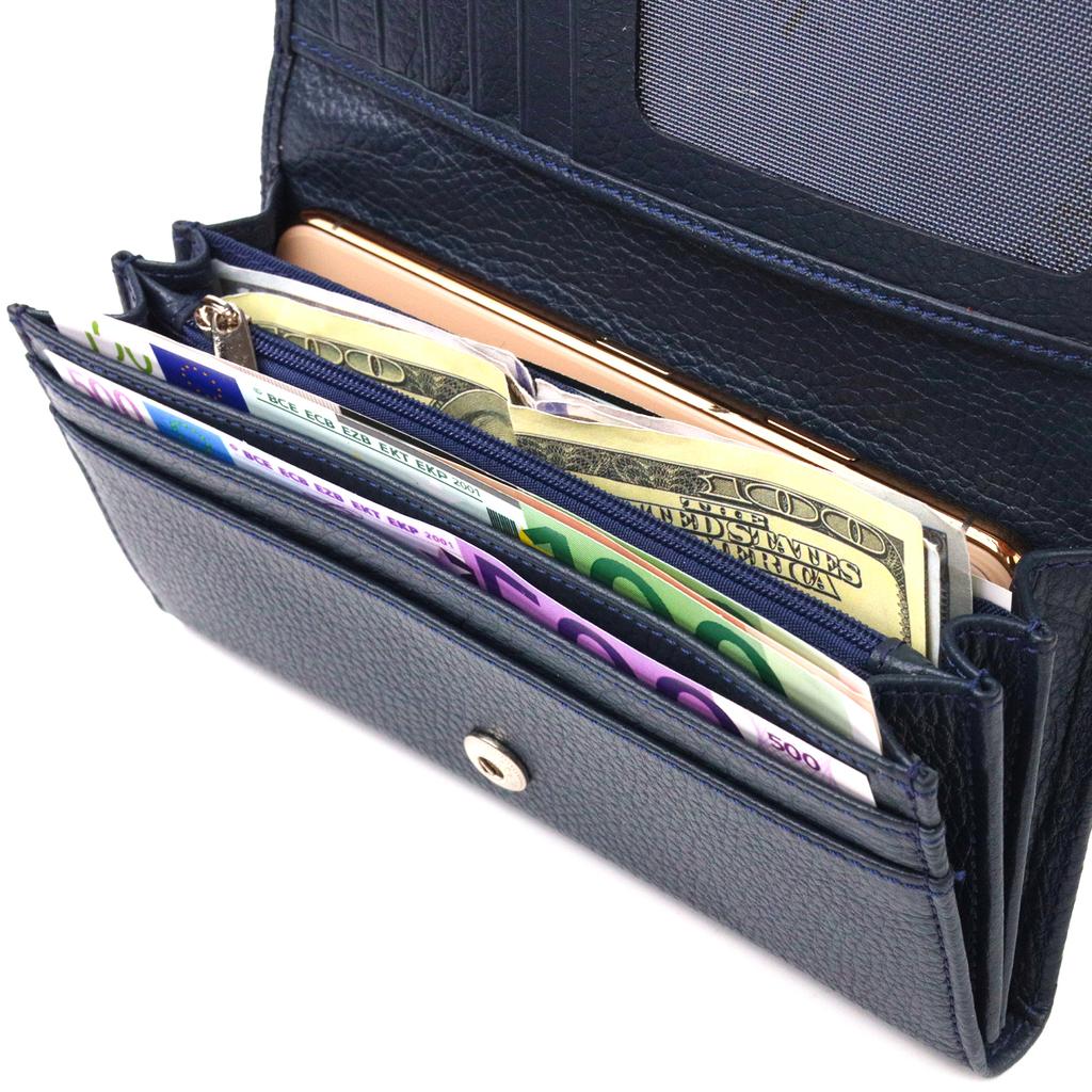 Практичный Женский кошелек из натуральной зернистой кожи CANPELLINI Wallet 21659 Синий