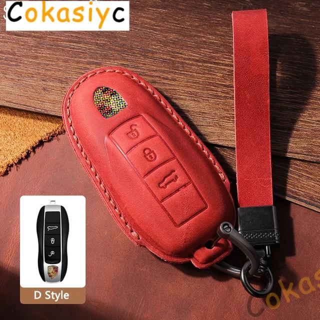 AABKR1 Leather Car Key Case Cover For Porsche Macan 911 Panamera Cayenne 2018 Replacement Boxster 986 987 981 Remote Fob Shell Keychain