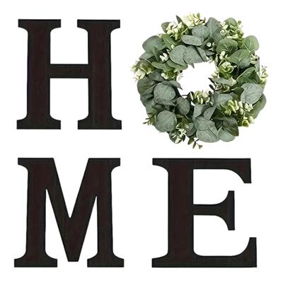 Настенный знак 'Home Letter' Деревянный настенный знак для дома Рустикальный декор с искусственным венком из эвкалипта Настенные знаки для декора Кухни Гостиной