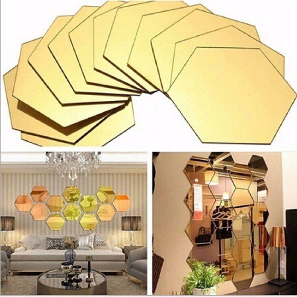 6/12Pcs Hot Art Safety Mirror Wall Sticker Mural Decals Home Decor Geometric Hexagon
