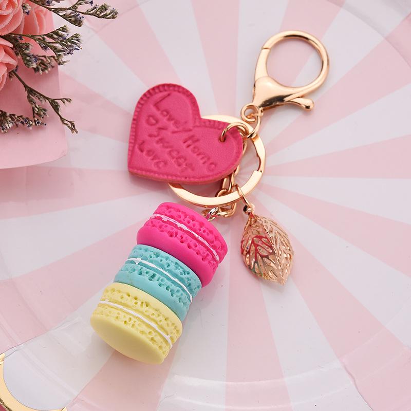 New Cake Key chain fashion car Key Ring Women bag charm accessories France Cake Macarons with Eiffel Tower Keychain gift Jewelry