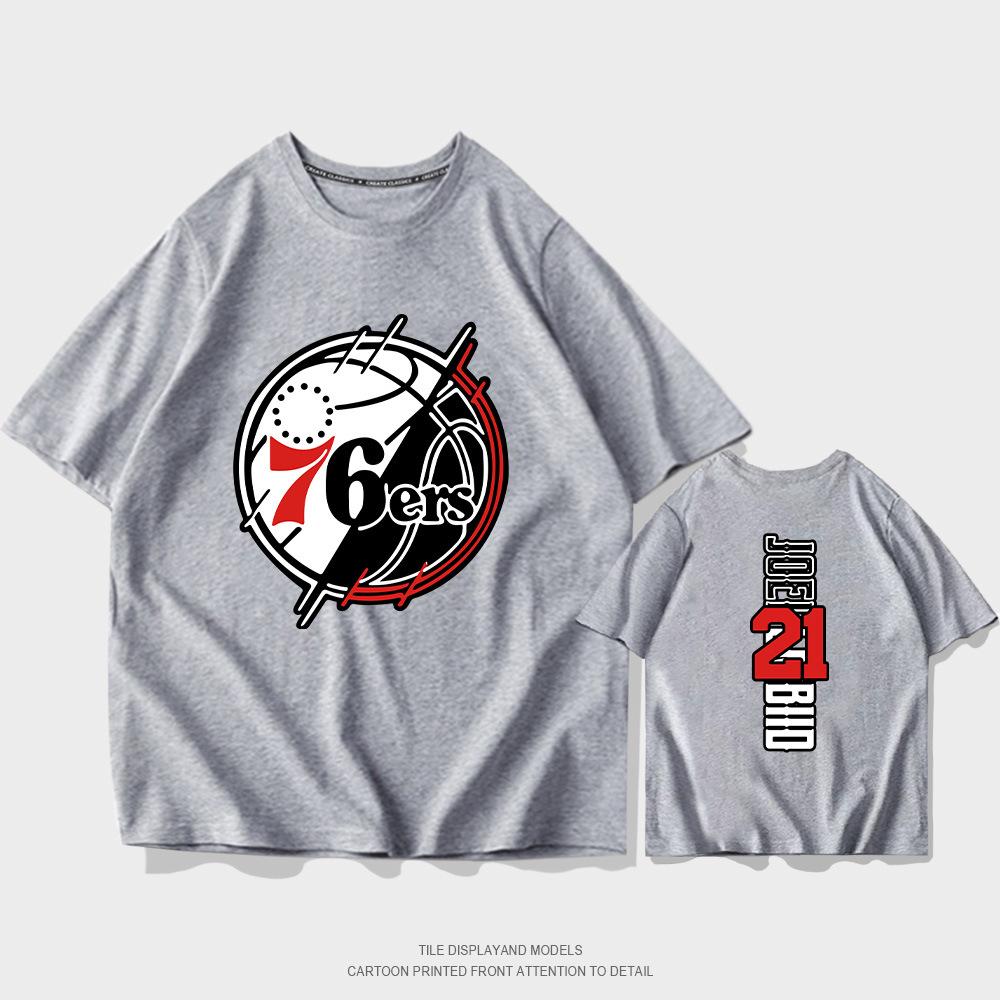 Summer short-sleeved men's and women's Philadelphia 76ers No. 21 jersey short-sleeved T-shirt cotton round neck basketball sports and leisure