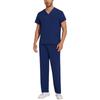 Soild Scrub Working Uniform Suit For Men's Cross V-Neck Short Sleeve Fun T-Shirts Workwear Tee With Pockets