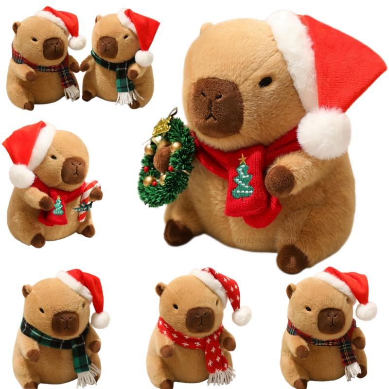 22cm Cartoon Cute Xmas Capybara Plushies Soft Kawaii Kapibara Scarf Candy Wreath Cane Decor Soft Plush Toy Christmas Gift