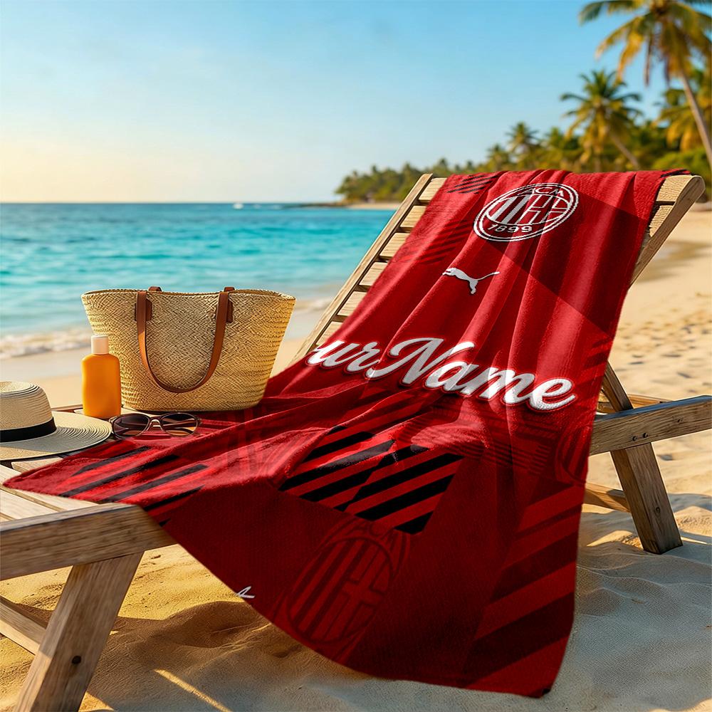 Ac Milan Customized Name Beach Towel Quick-Dry Soft Microfiber Suitable for Swimming Gym Camping Yoga Vacation