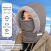 Winter Cycling Hat with Integrated Face Shield And Neck Warmer Windproof Thick Plush Full Protecting Outdoor Scarf Cold Weather Headwear