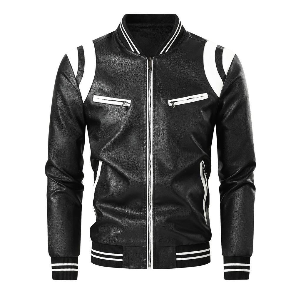 American-style PU leather jacket for men, men's jacket, American PU leather jacket, new stand-collar motorcycle apparel, versatile trendy