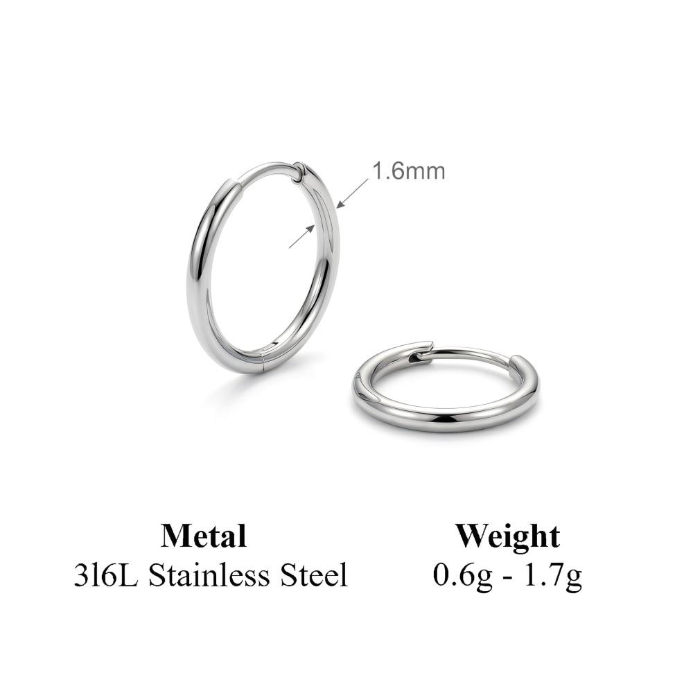 Mariasz Minimalist 1.6mm Thin Dainty Stainless Steel Hoop Earrings for Women Men Tiny 6-16mm Round Gold Huggies Jewelry