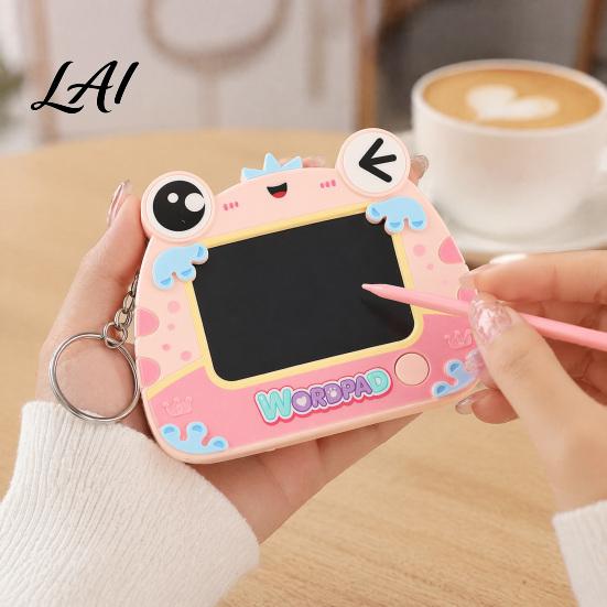 Student Decompression Toy Mini Drawing Board Keychain for Kids Cartoon Frog Writing Pad with Erasable Key Ring Hanging Doodle Sketch School