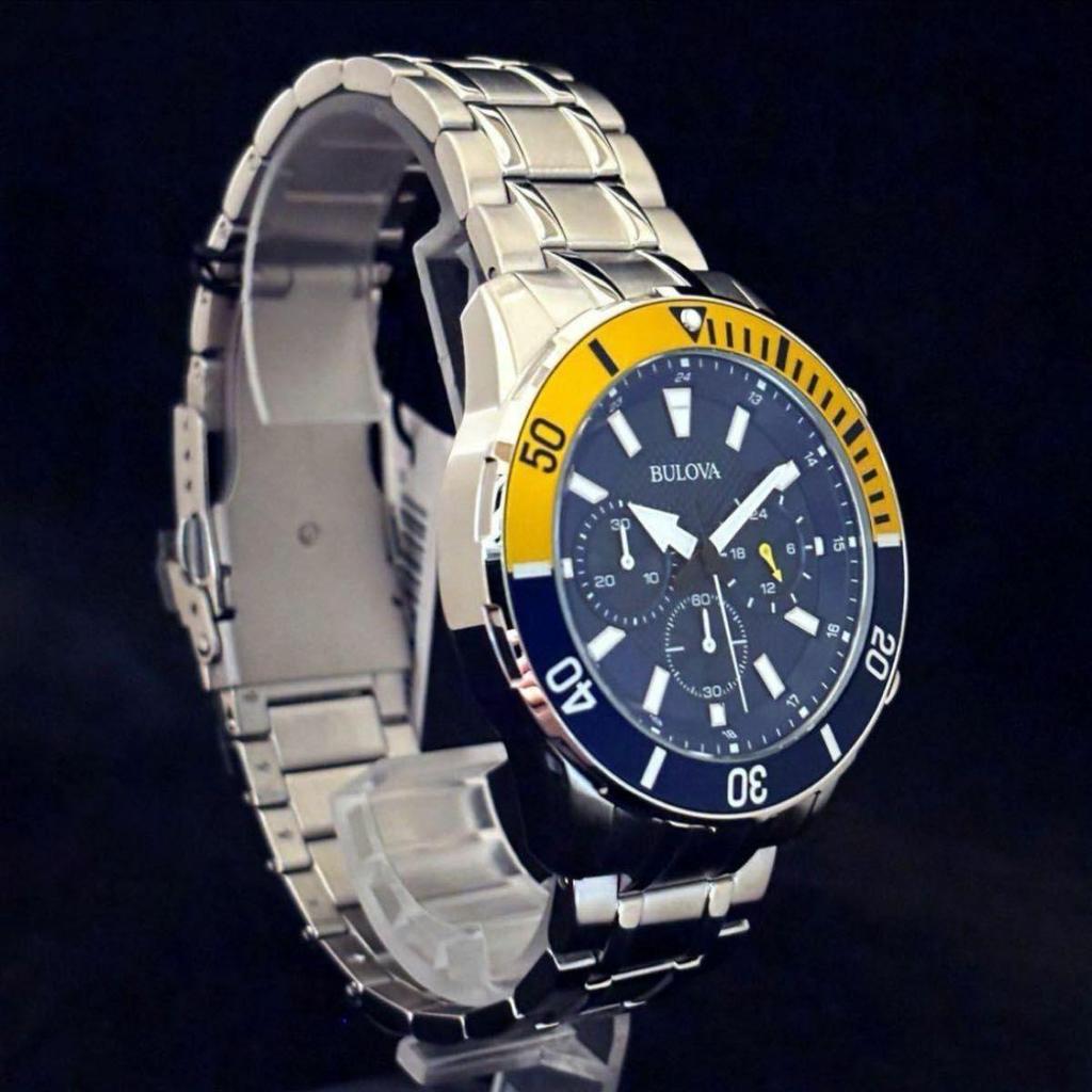 Б/у [BULOVA] Bulova/Мужские часы/Стильные/Хронограф/Крайне редкие/Для мужчин/Желтое золото.Серебристый.Синий цвет/Товар с витрины специальная цена