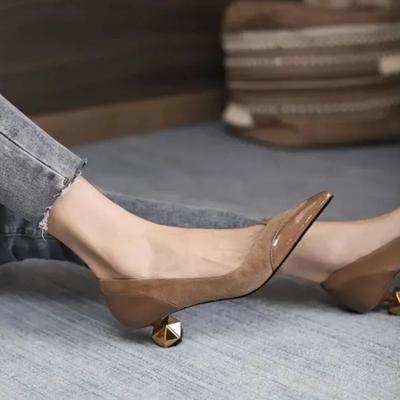 Новые туфли-лодочки с темпераментом, ретро, с острым носком, с мелким вырезом, на каблуке особой формы, нескользящие, универсальные, на высоком каблуке