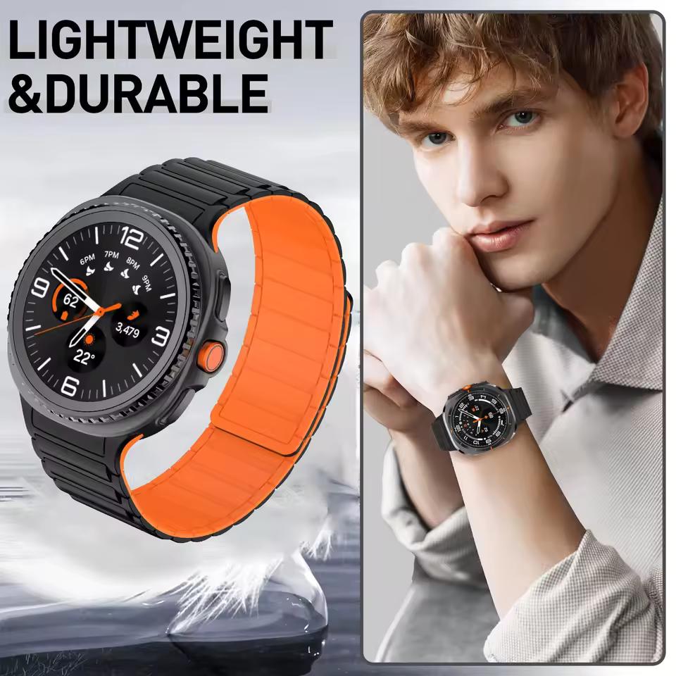 Мягкий силиконовый магнитный ремешок без зазоров для Samsung Galaxy Watch 8 Classic 46 мм, спортивный ремешок для Galaxy 7/6/5/4 40 мм 44 мм 45 мм 47 мм 43 мм с изогнутыми концами.