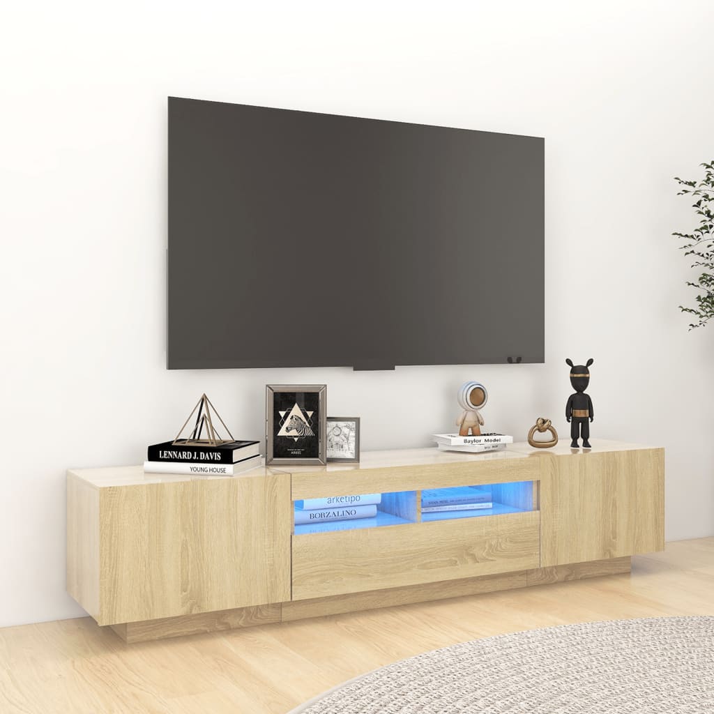 Vidaxl Szafka Tv Z Oświetleniem Led, Kolor Dąb Sonoma, 180X35X40 Cm
