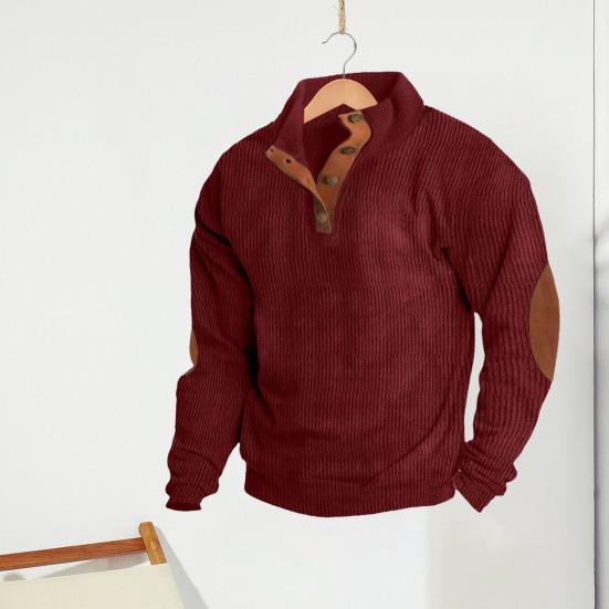 Весна Осень Мужской Топ Цветные Блоки Лоскутная Ретро Стиль Полуоткрытый Воротник Стойка Толстовка Плюс Размер Свободный