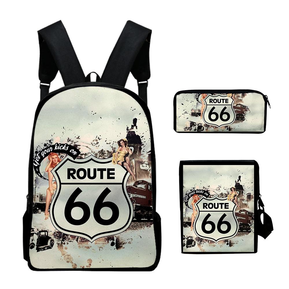 Классический Популярный Забавный Route 66 3D Печать 3 шт./Набор Школьные Рюкзаки для Учеников Рюкзак для Ноутбука Daypack Наклонная сумка через плечо Пенал